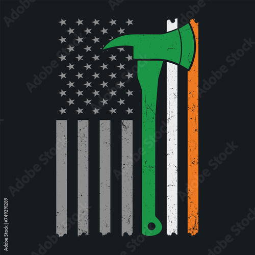 Firefighter St Patrick Day Shirt Vintage Axes American Flag T-Shirt