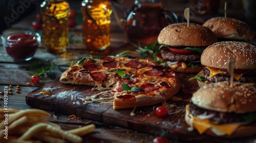 pizza  burger  sauce with cooldrink