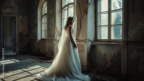 Bride Posing in an Abandoned House
