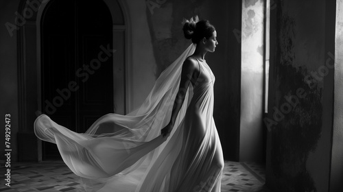 Bride in Black and White Wedding Dress Photo