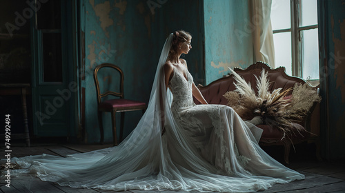 Bride Posing in an Abandoned House