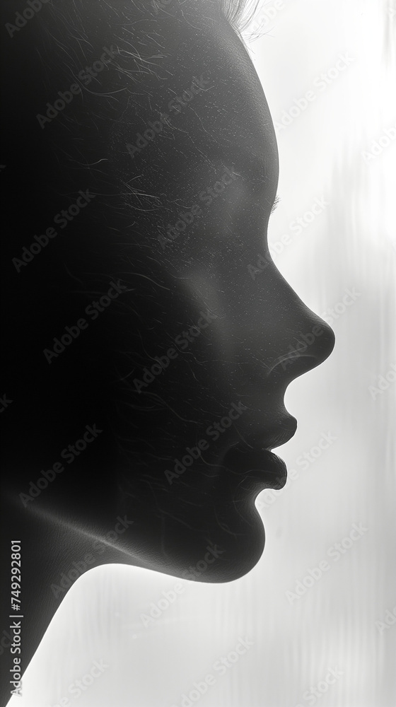 Profile Portrait of a Girl Captured in Detailed Black and White Photography: Highlighting Facial Features in Monochrome Portrait