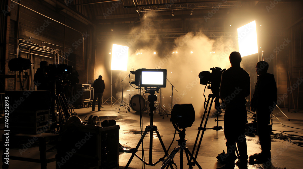 Fototapeta premium Filmmaker Engrossed in Capturing Cinematic Moments: Dedicated to Crafting Visual Stories and Evoking Emotions