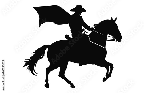 Mexican Cowboy Riding a Charro Horse silhouette vector isolated on a white background, Charro Horse Black Clipart © GFX Expert Team