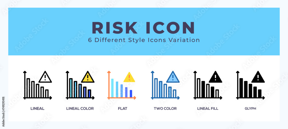 Risk icon set with different styles. Vector illustration.