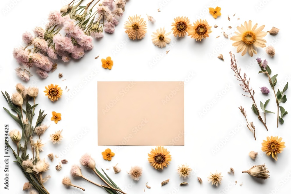 framework for invitation or congratulation, yellow flower with white background 