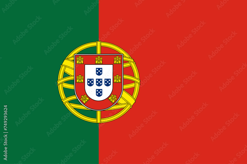 Illustration of red, green and yellow national flag of Southern European country of Portugal. Illustration made February 2nd, 2024, Zurich, Switzerland.