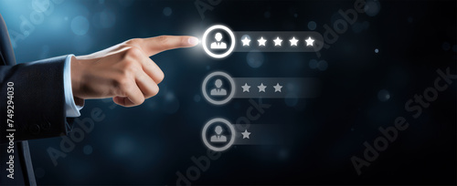 Hand selecting 5 star rate of user icon, HR management Recruitment Employment Concept photo