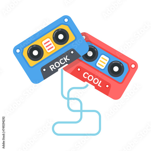 Trendy flat icon of audio tapes 