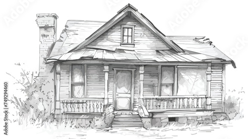 Pastel and liner old house sketch for design white b