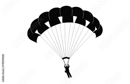 Ski parachute gliding silhouette, Paragliding Parachute black vector isolated on a white background