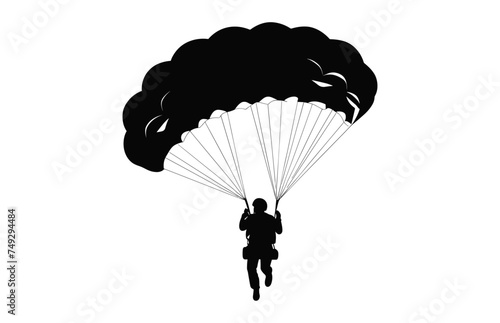 Ski parachute gliding silhouette vector, Paragliding Parachute black clipart isolated on a white background