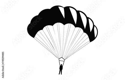 Fototapeta Naklejka Na Ścianę i Meble -  Ski parachute gliding silhouette vector, Paragliding Parachute black clipart isolated on a white background