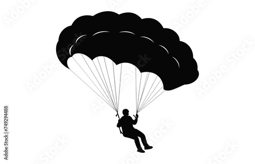 Ski parachute gliding silhouette vector, Paragliding Parachute black clipart isolated on a white background