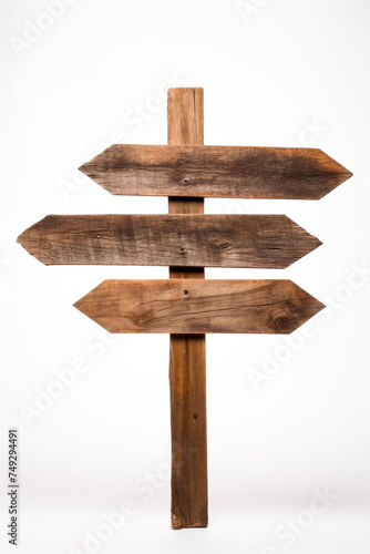 old wood directional sign against white background, in the style of clever wit сreated with Generative Ai © Andrii Yablonskyi