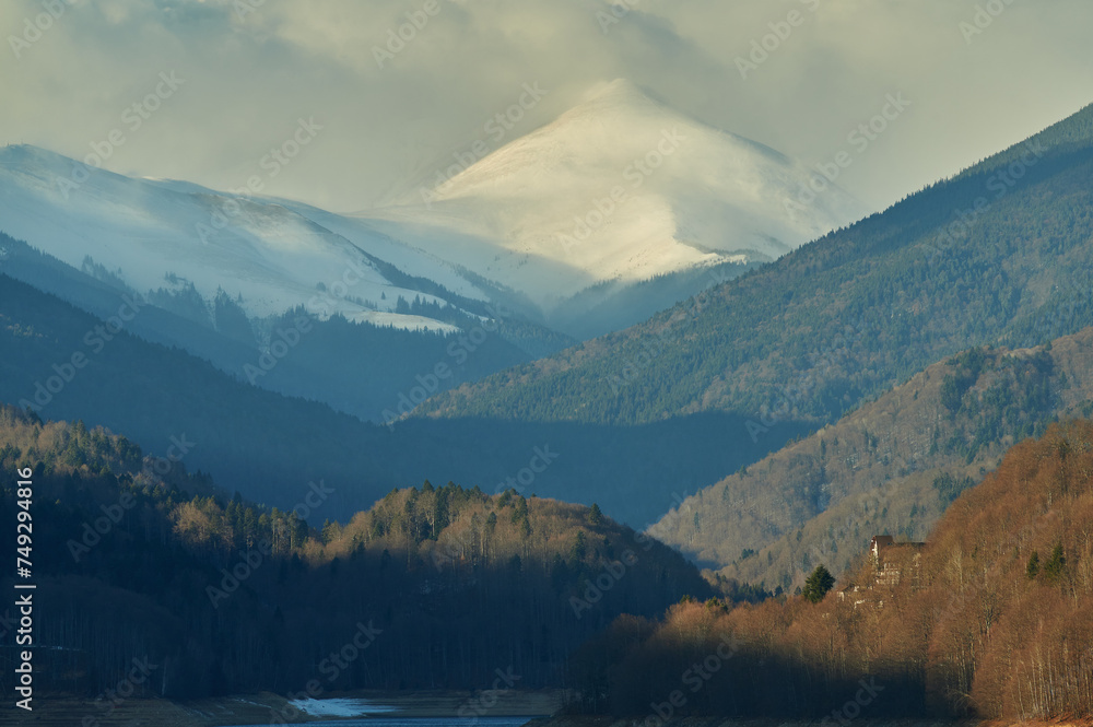 Winter panoramic view over the Carpathians mountains