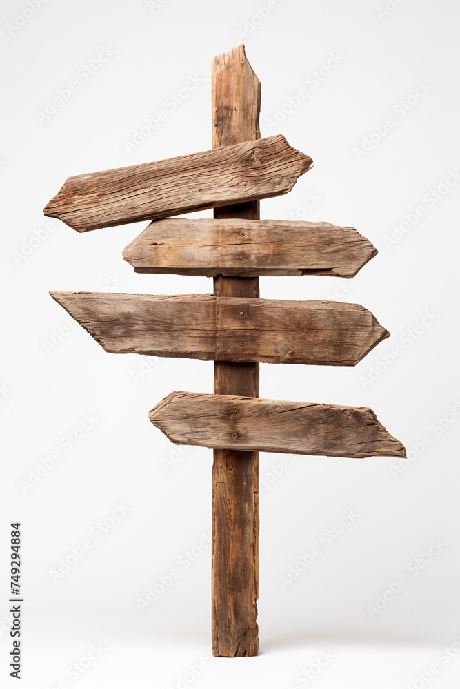 old wood directional sign against white background, in the style of clever wit сreated with Generative Ai old wood directional sign against white background, in the style of clever wit сreated with Generative Ai