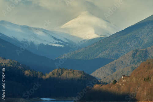 Winter panoramic view over the Carpathians mountains