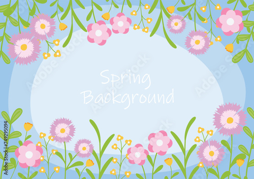 spring beautiful flower blooming on blue background,floral border,vector illustration background