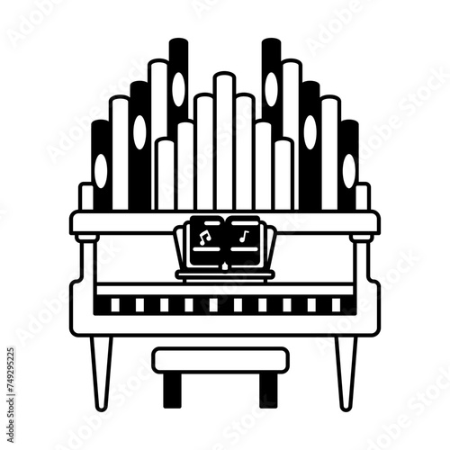 A glyph style icon of pipe organ music 