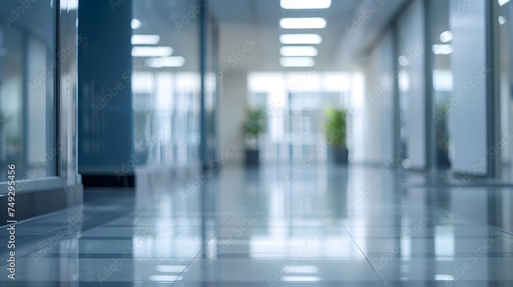 Fototapeta premium Empty blank corridor office with blurred background