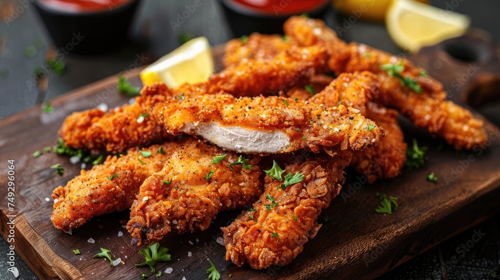 Breaded chicken strips. Chicken fingers Breaded chicken strips. Chicken fingers