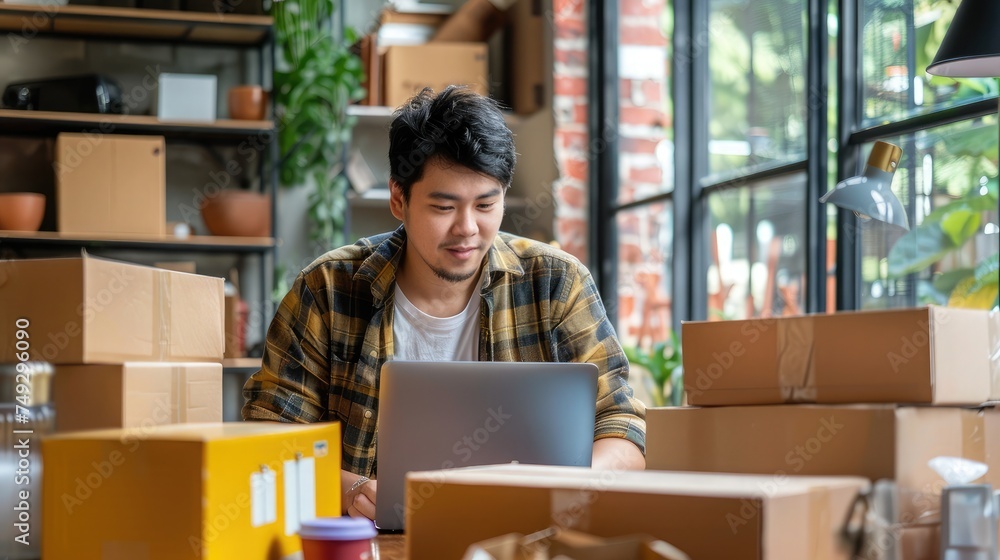 Business Start up SME concept. Young startup entrepreneur small business owner working at home, packaging and delivery situation. Business Start up SME concept. Young startup entrepreneur small business owner working at home, packaging and delivery situation.