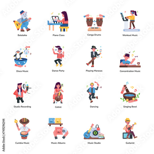 Trendy Flat Icons Depicting Music Party 

