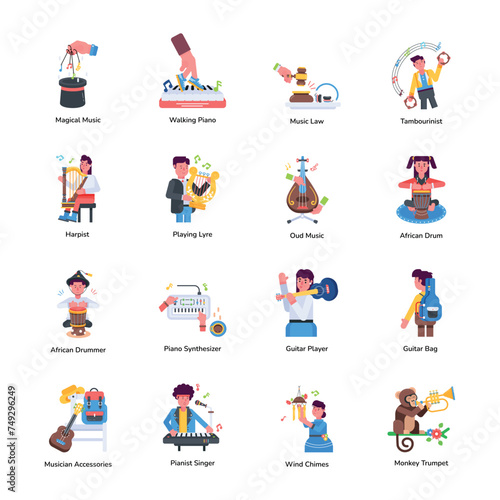 Set of Traditional Music Flat Icons 

