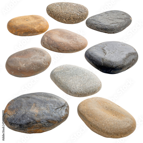 Assorted Pebbles Collection Isolated on transparent 