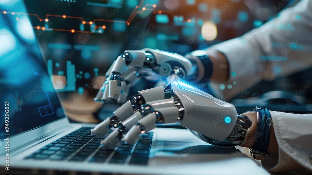 man using laptop for searching of technology smart open AI or artificial intelligence using an artificial intelligence chatbot developed. man using laptop for searching of technology smart open AI or artificial intelligence using an artificial intelligence chatbot developed.