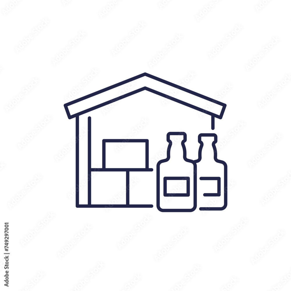 Alcohol warehouse line icon on white Alcohol warehouse line icon on white