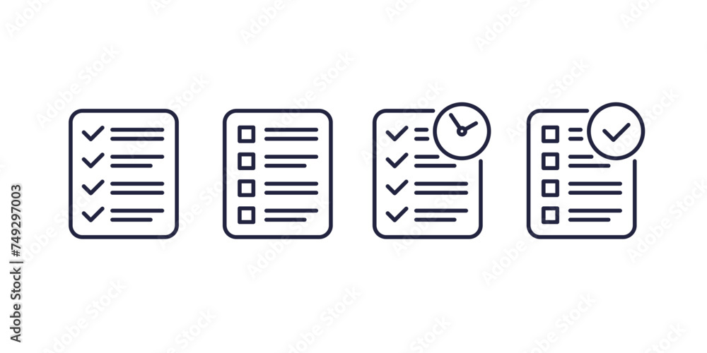 Checklist line icons, list with tasks, goals Checklist line icons, list with tasks, goals