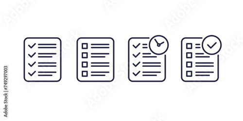 Checklist line icons, list with tasks, goals