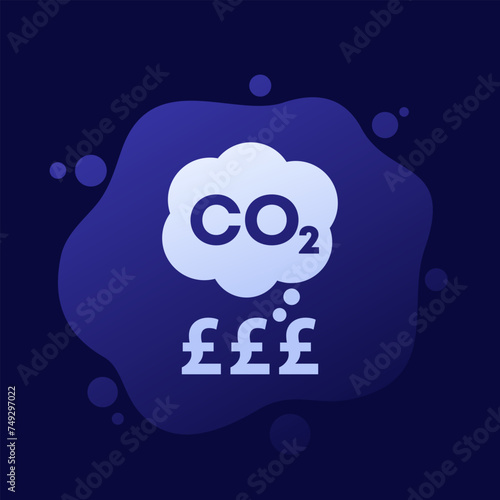 carbon emissions cost vector icon, co2 gas price in pounds