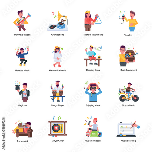 Set of Professional Musicians and Instruments Flat Icons

