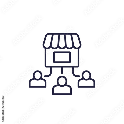 shop and customers line icon