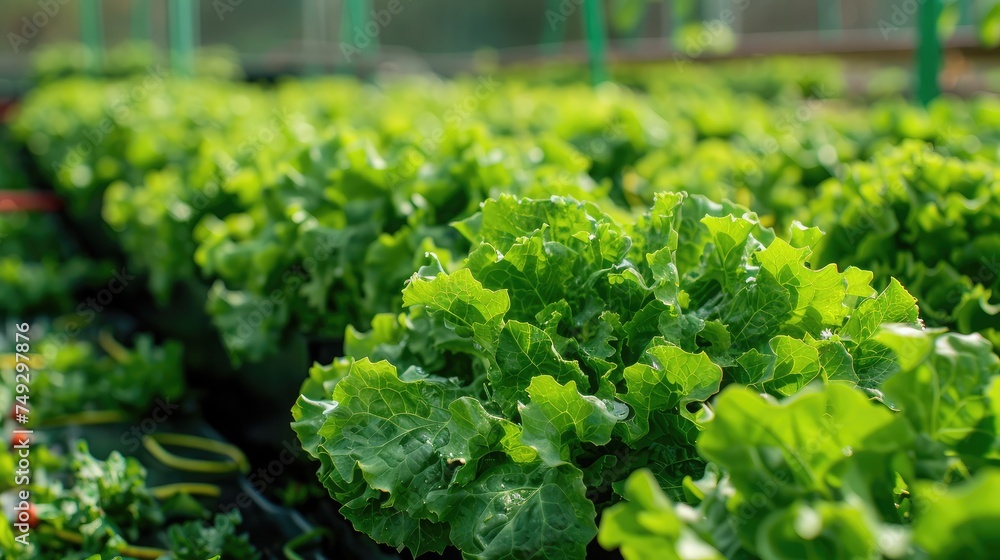 Vegetables in the plot. Green mustard growing in the garden. Fresh salad vegetables grown on an organic farm. Hydroponic vegetable farm. Vegetables in the plot. Green mustard growing in the garden. Fresh salad vegetables grown on an organic farm. Hydroponic vegetable farm.