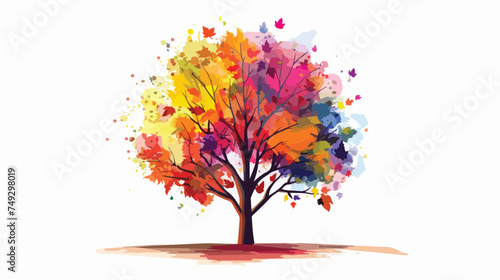 Vector illustration with cute tree with bright abstr