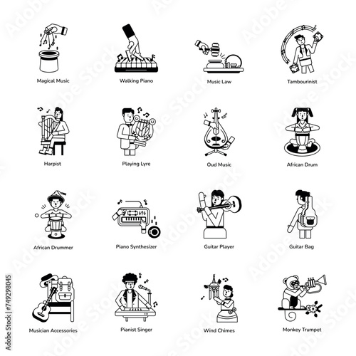 Set of Traditional Music Glyph Icons 

