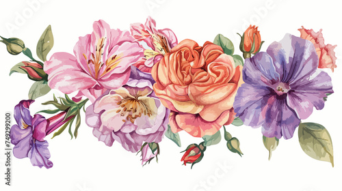 Watercolor bouquet with flowers. Rose. Peony. Petuni
