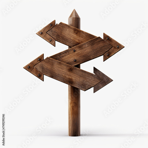 Wooden Arrow Signpost Or Road Signpost Isolated, White Background сreated with Generative Ai