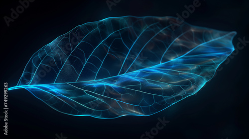 Blue Transparent Leaf in close up isolated on black