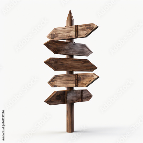 Wooden Arrow Signpost Or Road Signpost Isolated, White Background сreated with Generative Ai