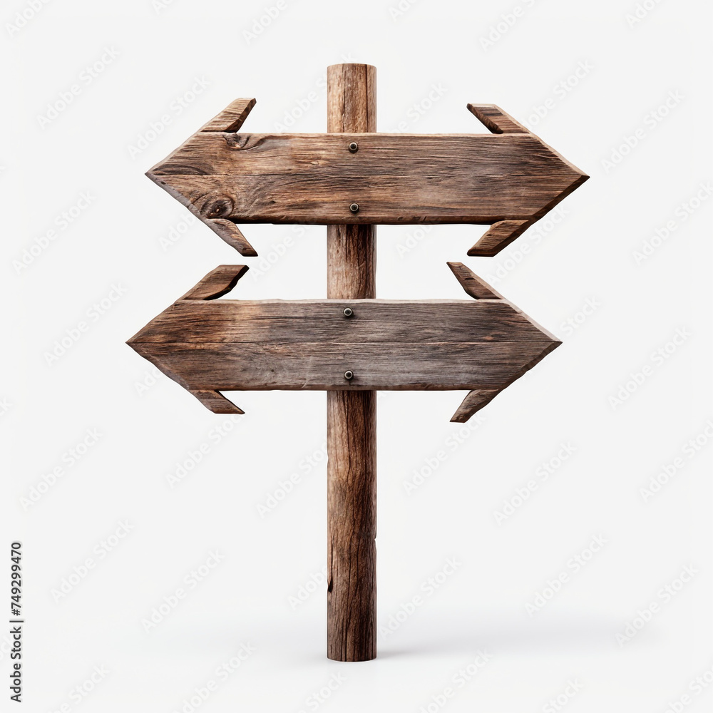 Fototapeta premium Wooden Arrow Signpost Or Road Signpost Isolated, White Background сreated with Generative Ai