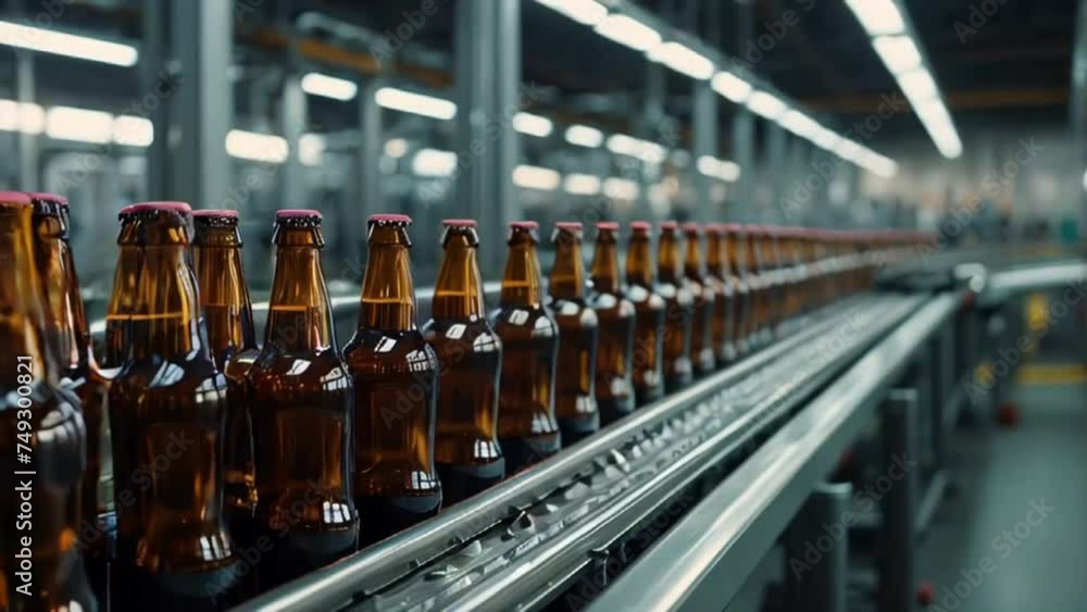 glass beer bottles on a conveyor belt glass beer bottles on a conveyor belt