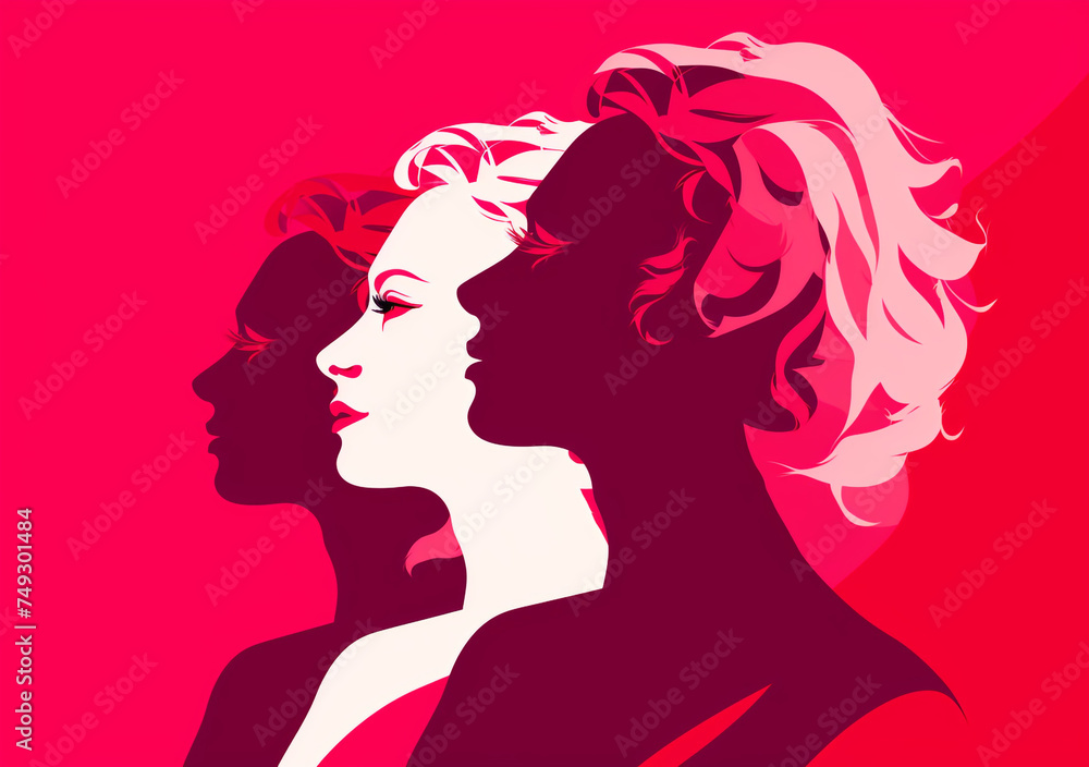 Academic feminist woman profile template illustration for social media marketing, in the style of light red, pop art icons сreated with Generative Ai