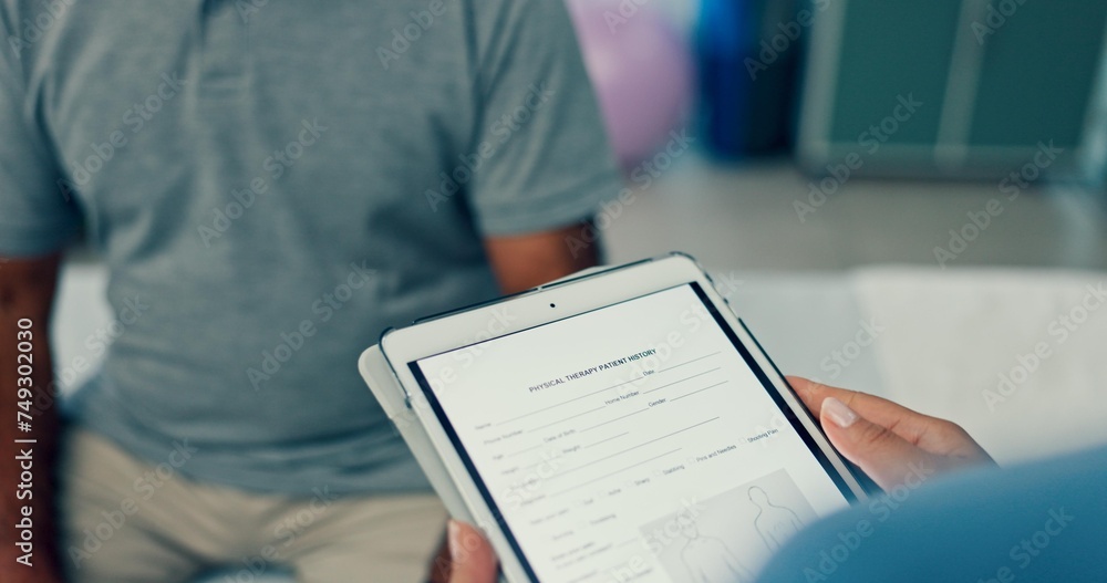 © ChasingMagic/peopleimages.com - Physiotherapy, consulting or screen of a tablet for help, history information or retirement healthcare. Rehabilitation, medical survey and caregiver speaking to a physiotherapist with tech for update © ChasingMagic/peopleimages.com - Physiotherapy, consulting or screen of a tablet for help, history information or retirement healthcare. Rehabilitation, medical survey and caregiver speaking to a physiotherapist with tech for update