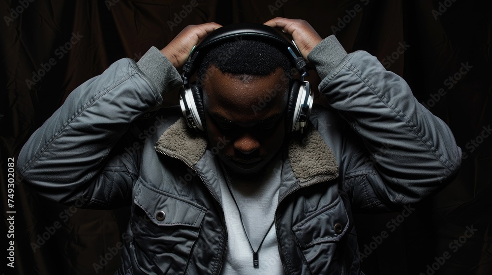 one man guy jacket background portrait fashion dj american music headphones african