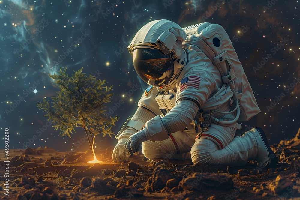 Greening the Red Planet: Astronaut Plants Tree on Mars Greening the Red Planet: Astronaut Plants Tree on Mars